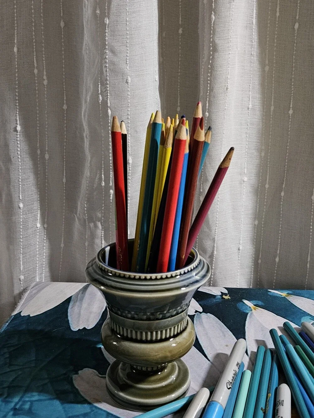 Ceramic Irsh Vase Pen Holder in Olive Green